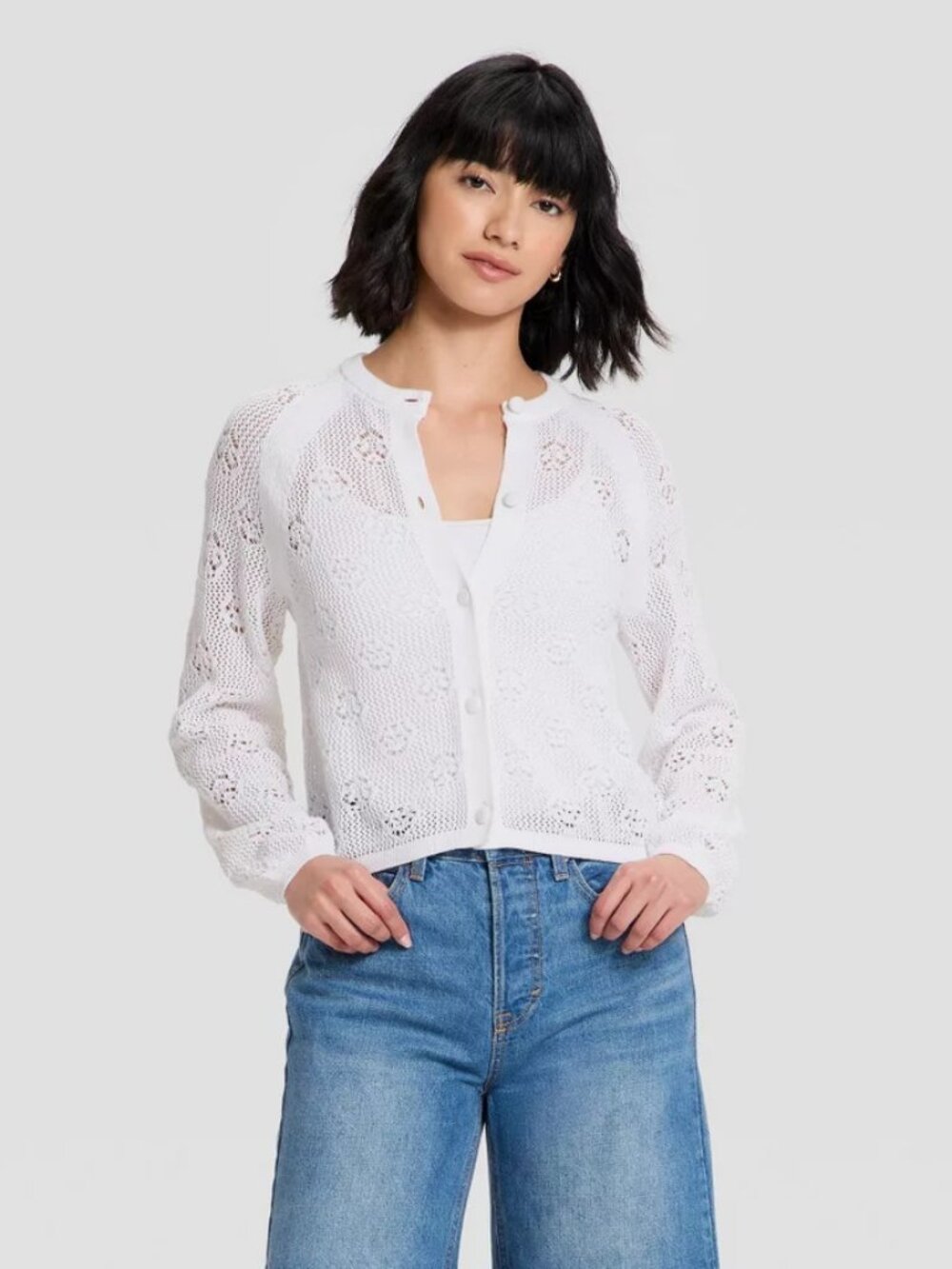 Women's Long Sleeve Openwork Cardigan - Universal Thread White S